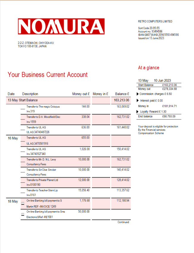 Modèle Word et PDF de déclaration commerciale de Nomura Bank